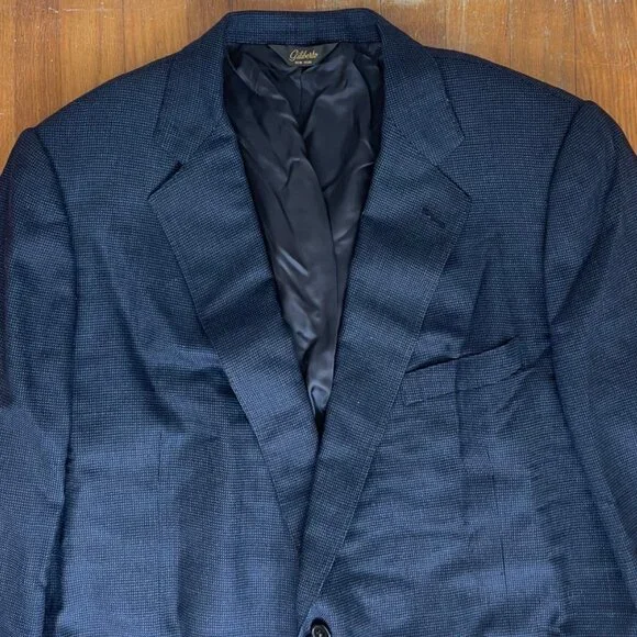 Vintage Mens Wool Blazer Size 44 1980s Fully Canvassed Sport Coat Jacket Blue